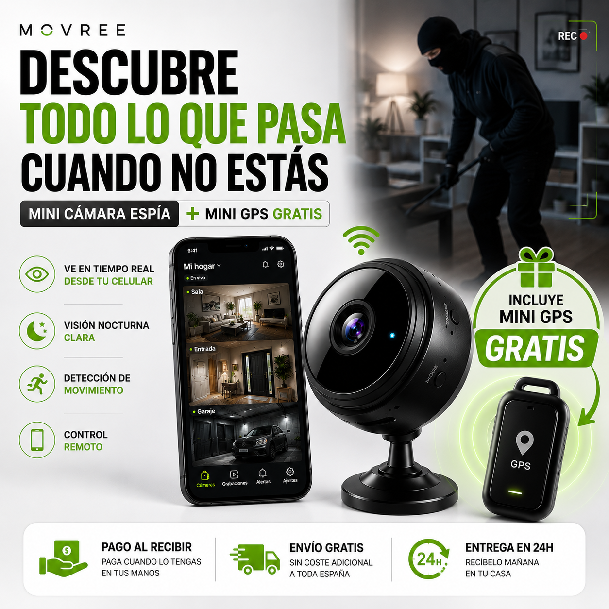 MINI CÁMARA ESPÍA + MINI GPS DE REGALO + ENVÍO GRATIS + PAGO AL RECIBIR 🔥