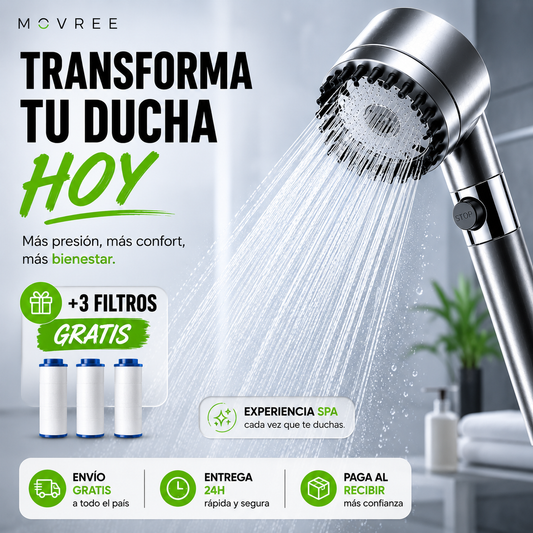 DUCHA DE ALTA PRESIÓN + KIT DE 3 FILTROS DE REGALO + ENVÍO GRATIS + PAGO AL RECIBIR 🔥