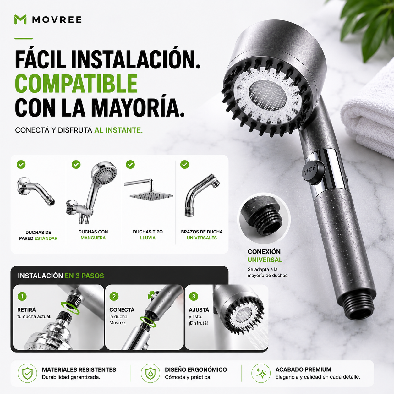 DUCHA DE ALTA PRESIÓN + KIT DE 3 FILTROS DE REGALO + ENVÍO GRATIS + PAGO AL RECIBIR 🔥